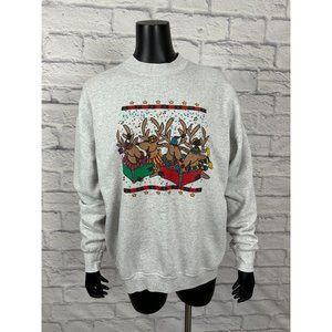 Iowa‎ Tis The Season Long Sleeve Crew Neck Gray Women's Sweater XL Vintage 90's